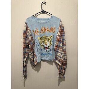 Reworked Upcycle Grunge Oversize Def Leppard Flannel Sweater M/L